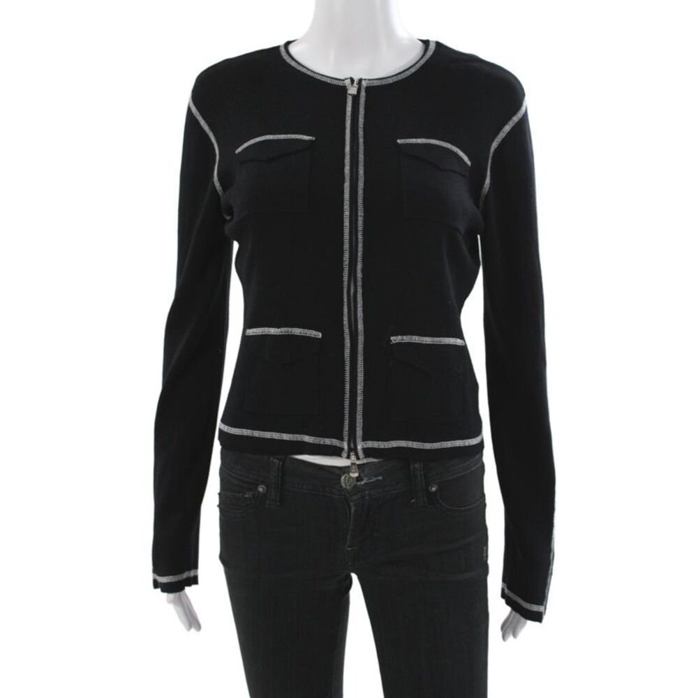 One Girl Who Womens Basic Black Zip Long Sleeve Outfit Set Rayon Size M